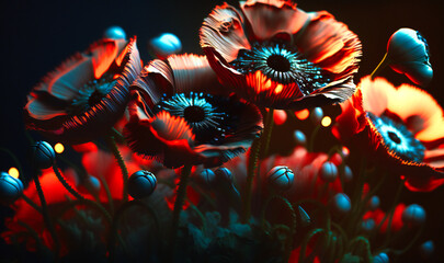 Fototapeta na wymiar A cluster of red poppies, their vibrant color and delicate petals captured in the shot