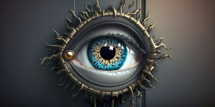 Even the wall has eyes concept abstract representation. Everything has eyes. Because someone is always watching. AI generated illustration.