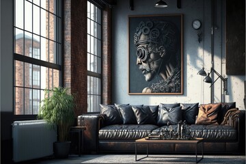 Interior design modern loft living room with sofa