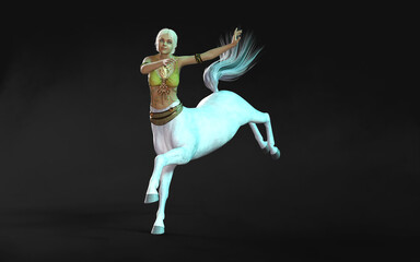 3d Illustration of The Female White Centaur Pose on Dark Background with Clipping Path