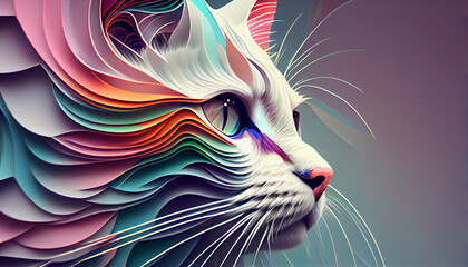 Abstract Pastel Cat Illustration: A Playful Poster Featuring Geometric Shapes, created with Generative AI