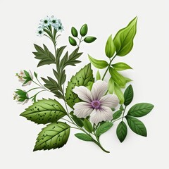 Watercolor floral bouquet with flowers, leaves on a white background Generative AI