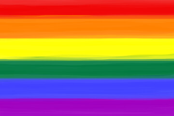 Uma pintura da bandeira com as cores do arco-iris. Bandeira LGBTQ.