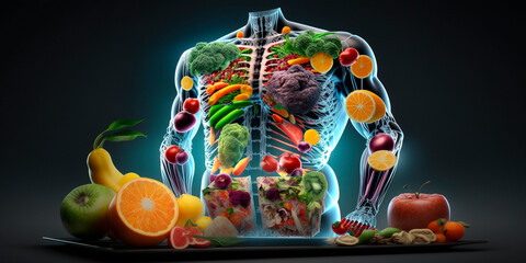 Body healthy diet detox fruit vegetable alkaline diet AI generated illustration