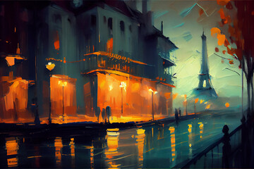 Paris city scene concept abstract oil painting. Generative AI