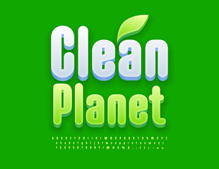 Vector eco Sign Clean Planet. Elegant Green 3D Font. Creative Alphabet Letters and Numbers