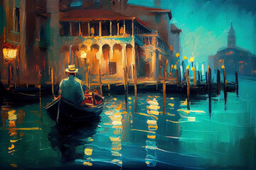 Venice canals painting. Concept art. Generative AI
