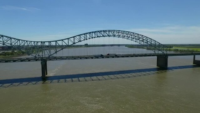 Hernando de Soto Bridge in Memphis Mississippi River, Trafic in Background. Arkansas and Tennessee Line