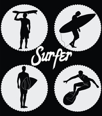 surfer man silhouette set.surfer element.