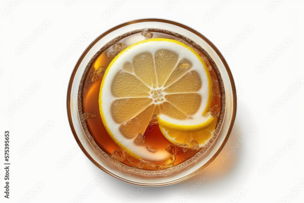 Canvas Prints Top down shot of a glass of lemon iced tea on a white background (clipping path included). Generative AI