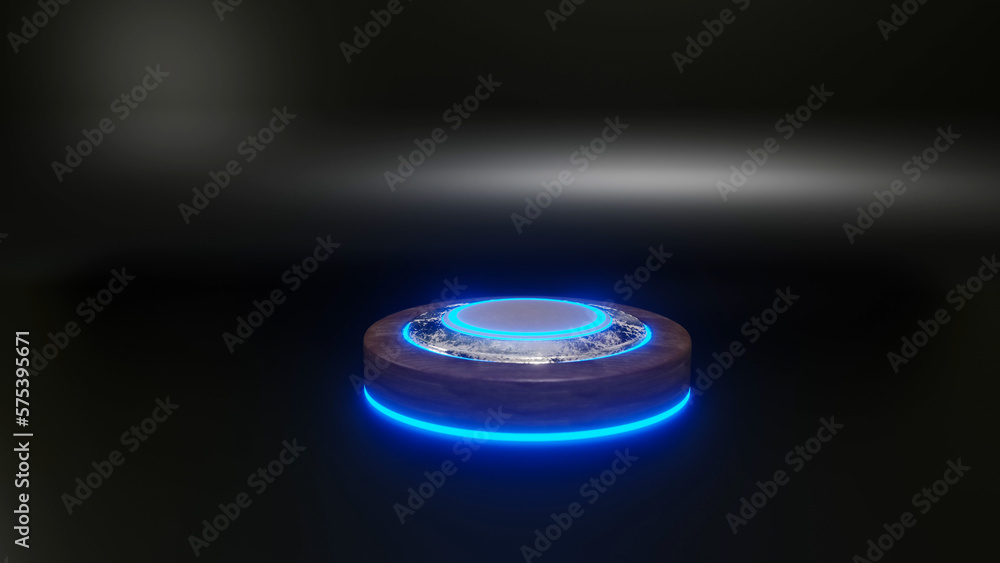 Poster three-dimensional model of the podium with illumination on a black background. 3d render illustratio