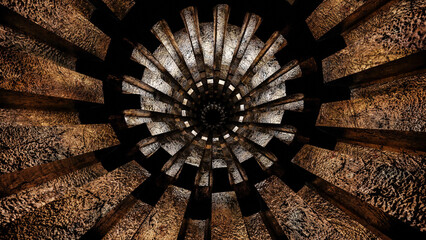 Background rusty metal tunnel. 3d render illustration