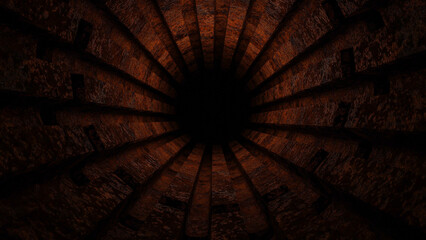 Background rusty metal tunnel. 3d render illustration