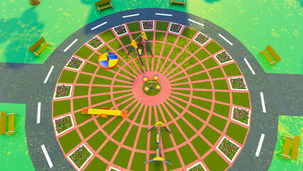 stylized 3D model of a playground. 3d render illustration