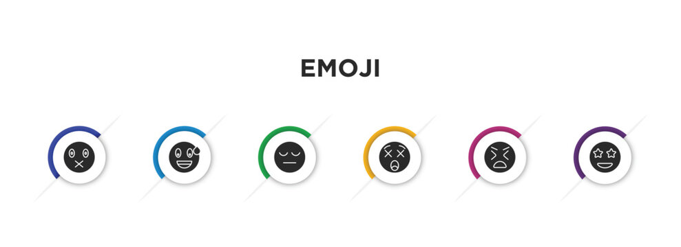emoji filled icons with infographic template. glyph icons such as muted emoji, sweating emoji, tired dizzy stress surprise vector.