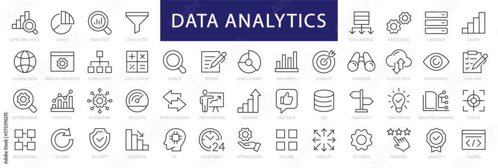 Wall mural data analytics thin line icon set. data analysis editable stroke icons. data analytics, mining, opti
