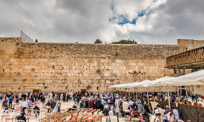 Ruins of Western Wall of ancient Temple Mount is  a major Jewish sacred place and one of the most...