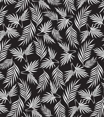 black and white palm leaves pattern, seamless swatch element included