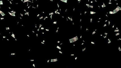 AUD Australian dollar money falling down. Alpha channel. 3D render. Animation
