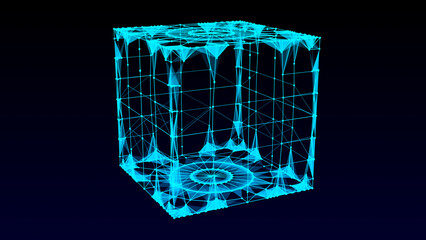Information storage cells. Abstract background with dots and lines. Network connection structure. Big data digital background. 3D rendering.