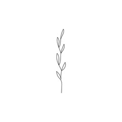 Stylized branch drawn in one line. Sketch. Continuous line drawing plant. Vector illustration.