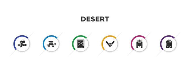 desert filled icons with infographic template. glyph icons such as holster, carriage, wanted, fennec, pharaoh, cleopatra vector.