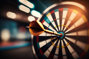 Playing darts and hitting the center of the dartboard, the concept of steering in business and achieving the goal. Generative ai