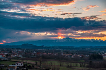Winter colorful sunset in the countryside of Friuli-Venezia Giulia, Italy