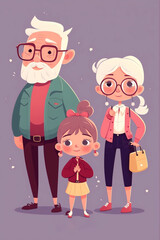 Cute children character and parents, grandparents, pet, family, cartoon, paint, for Children's Books - Generative AI