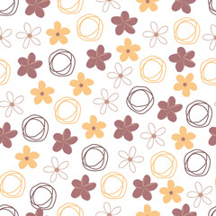 Aesthetic floral seamless pattern. Allover surface pattern of frangipani flowers and circular shapes. Repeat textured background