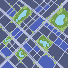 city map with park in top view. Navigation map with green park and block of city top view. City block map in flat illustration style.