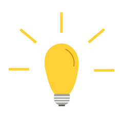 Burning light bulb with yellow light and rays. A symbol of idea and creativity