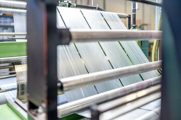 production of plastic bags and packaging on machines in the factory