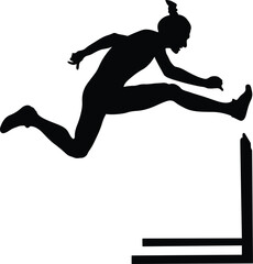 women athlete runner running hurdles black silhouette