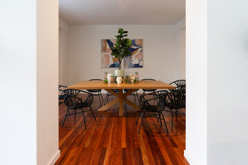 Cozy spot with modern furniture and a big table