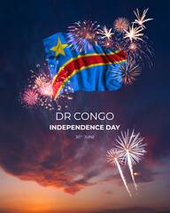Majestic fireworks and flag of DR Congo on National holiday - 575403431