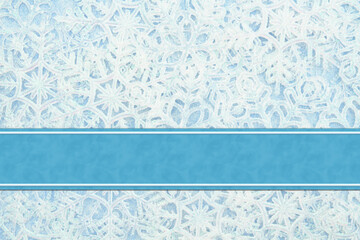 White and blue snowflakes with blank ribbon winter season background