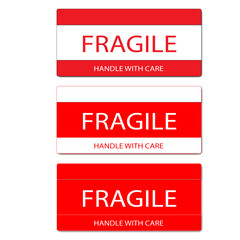 set of red and white fragile handle with care labels