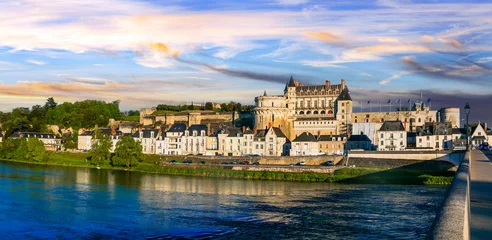 Poster Great medieval castles and historical towns of France- Chateau Amboise, Loire valley river © Freesurf