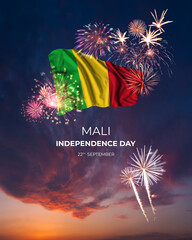 Majestic fireworks and flag of Mali on National holiday