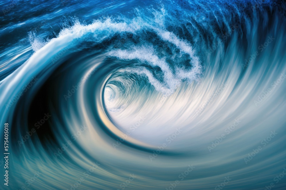 Poster blurred waves on a blue sea perspective of the ocean and waves from near the sea. in close exposed t