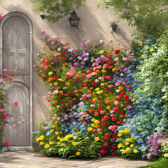 door with flowers in the garden
