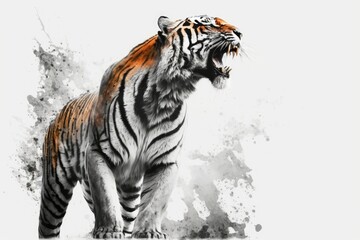 a single roaring tiger on a white background. Generative AI