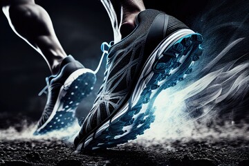 Closeup view on athlete foots, Generative AI