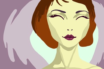 Frauengesicht lächelnd vor farbigem Hintergrund 