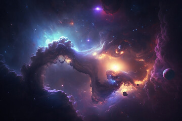 Fototapeta na wymiar Sun and Nebula Cosmic Wallpaper Generative AI