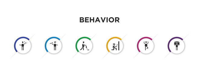 behavior filled icons with infographic template. glyph icons such as man fitness, stick man graduated, man vacuum, welding, yoga position, with banner vector.