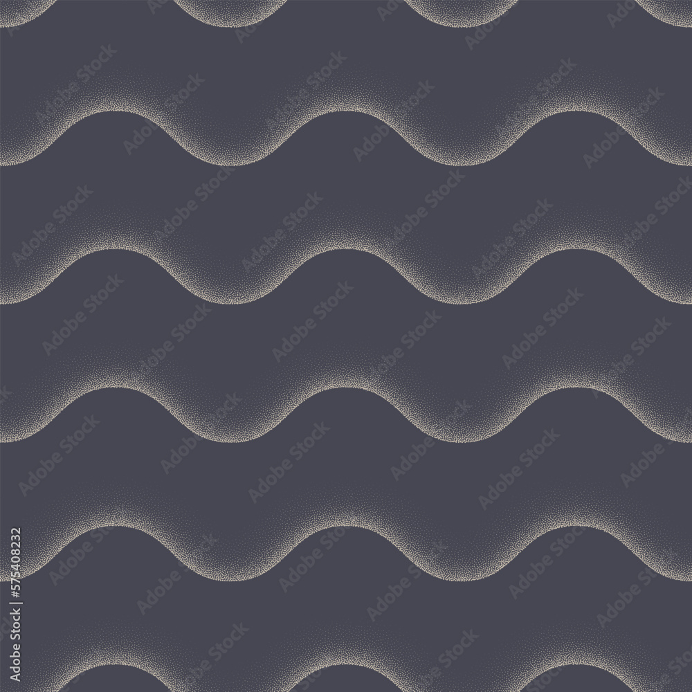 Poster smooth wavy lines seamless pattern vector dot work abstract background. curved bent soft stripes rep