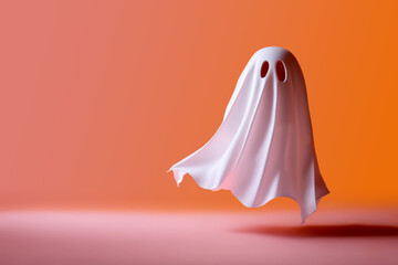 Cute friendly halloween ghost on a pastel background. Generative ai