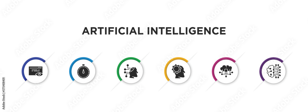 Poster artificial intelligence filled icons with infographic template. glyph icons such as page views, velo